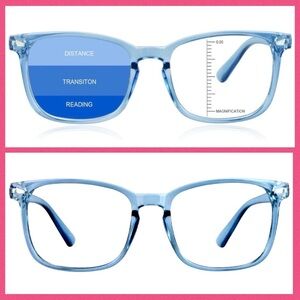 LAMBBAA Progressive Multifocal Blu-Lite Blocker Readers + Clear Blue Frames